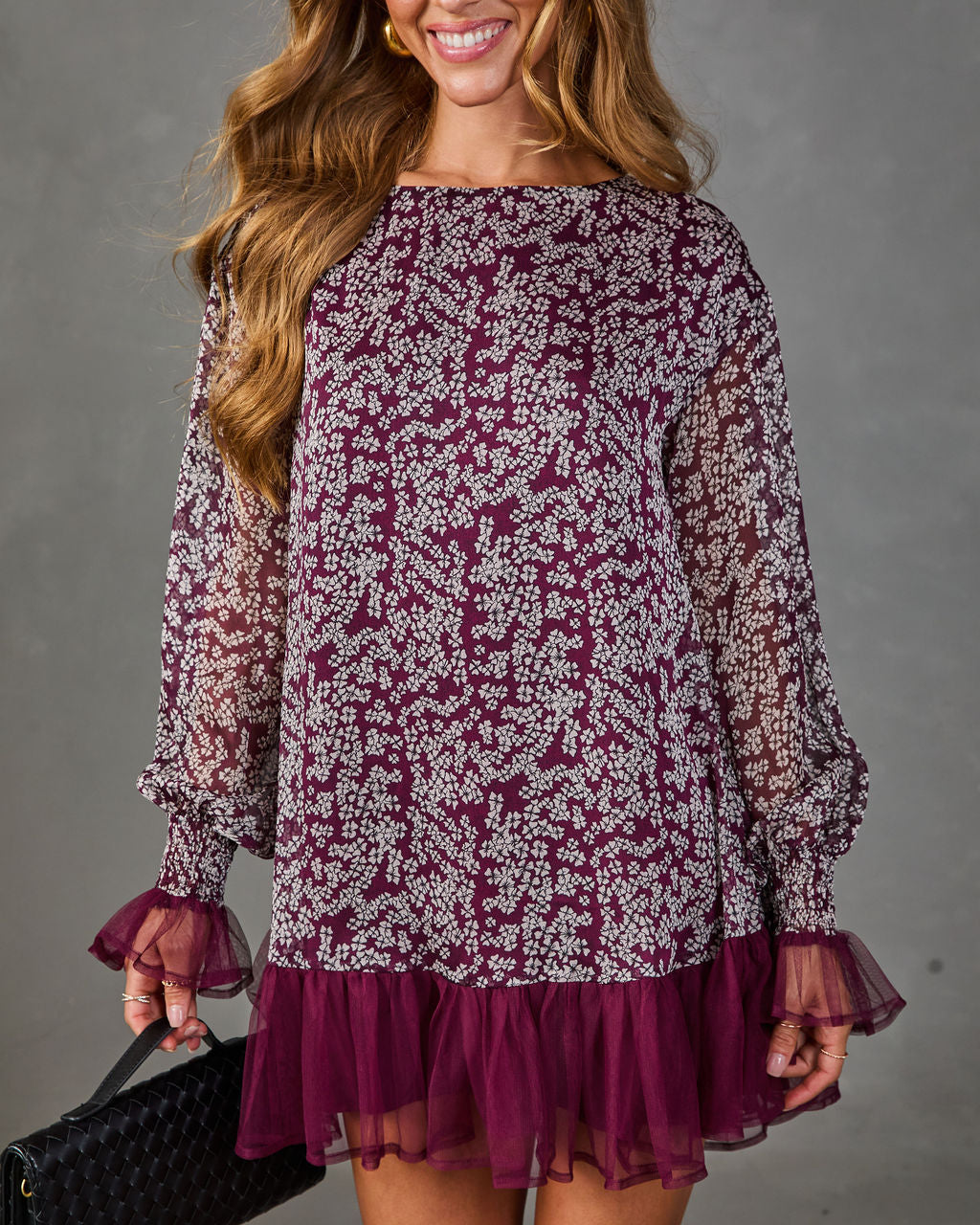 Fall In Love Floral Ruffle Hem Mini Dress