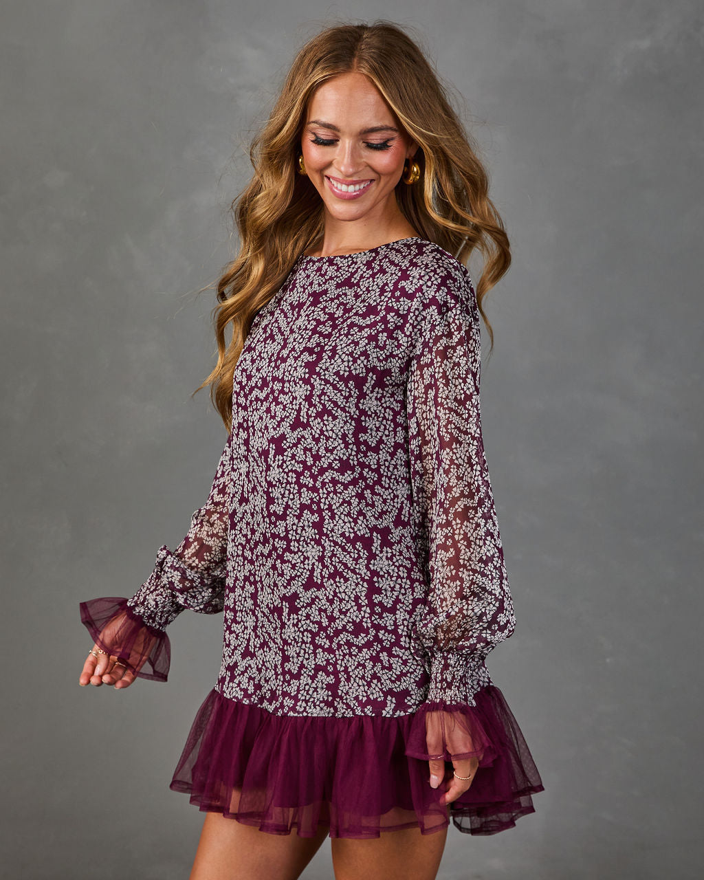 Fall In Love Floral Ruffle Hem Mini Dress