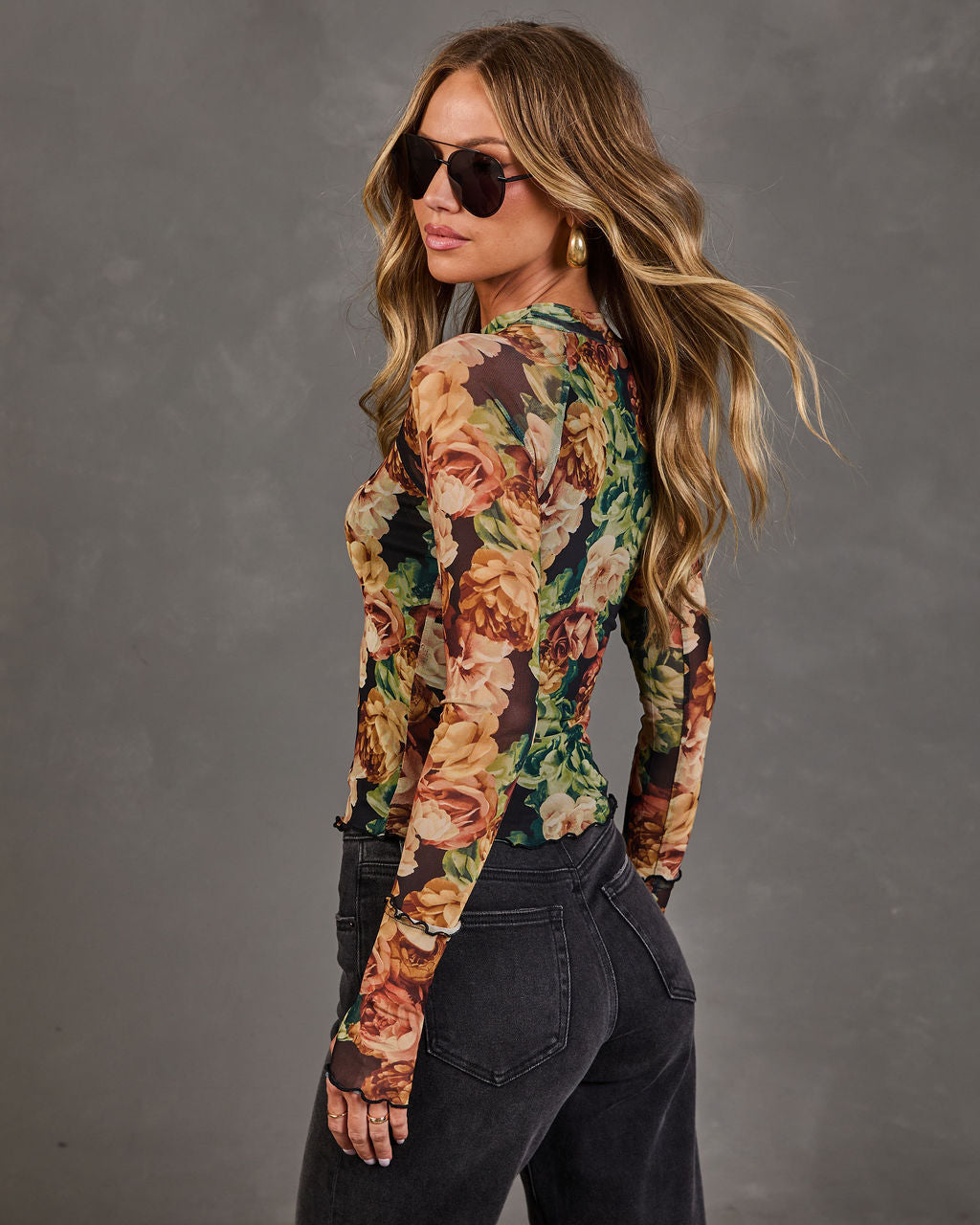 Autumn Whimsy Floral Mesh Top