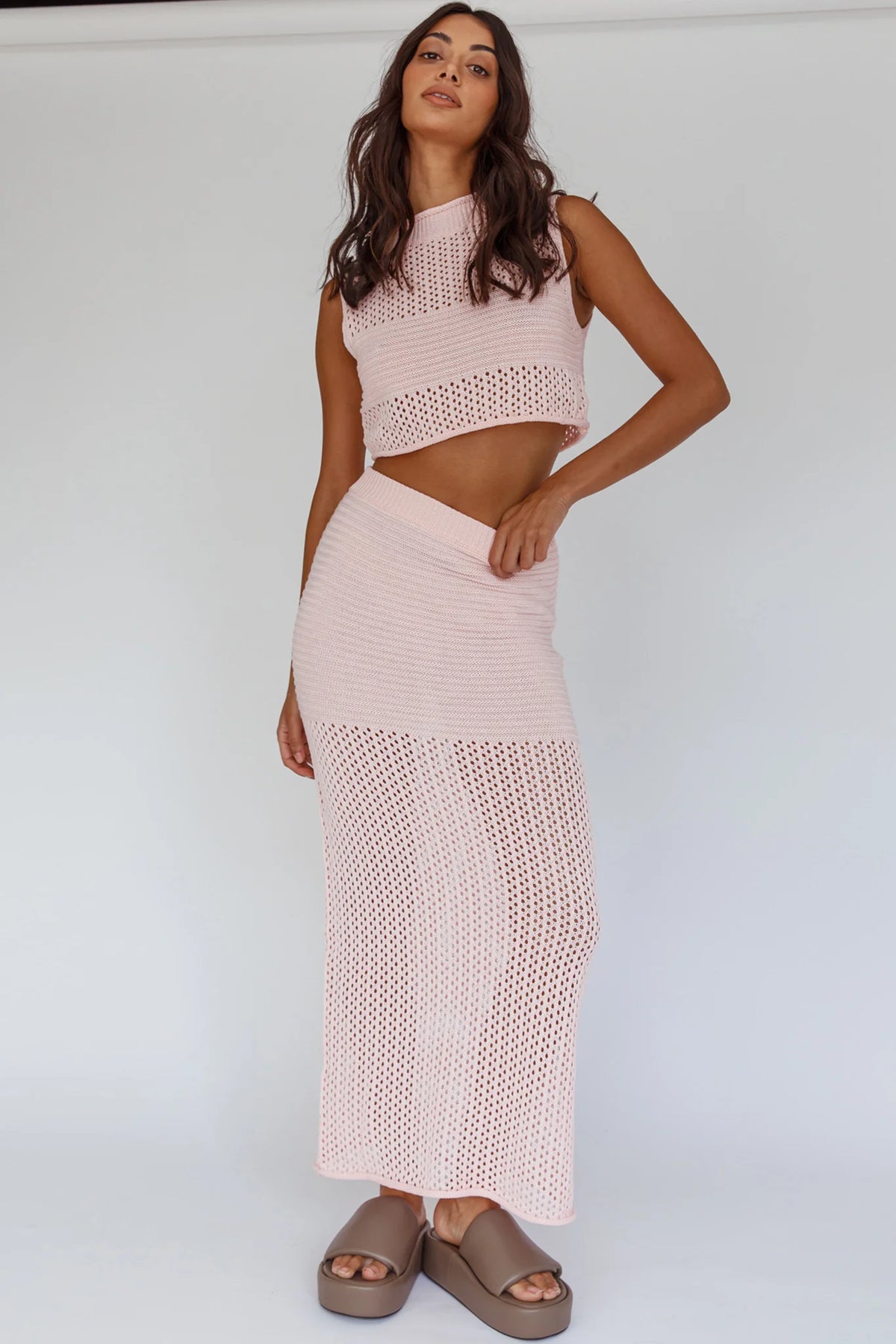 Bayside Crochet Maxi Skirt Pink