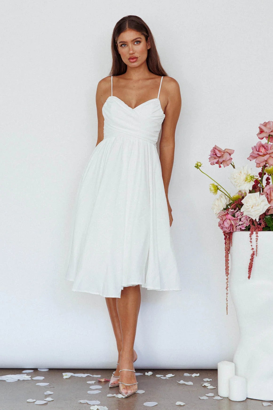 Salome Tied Back Knee Length Dress White
