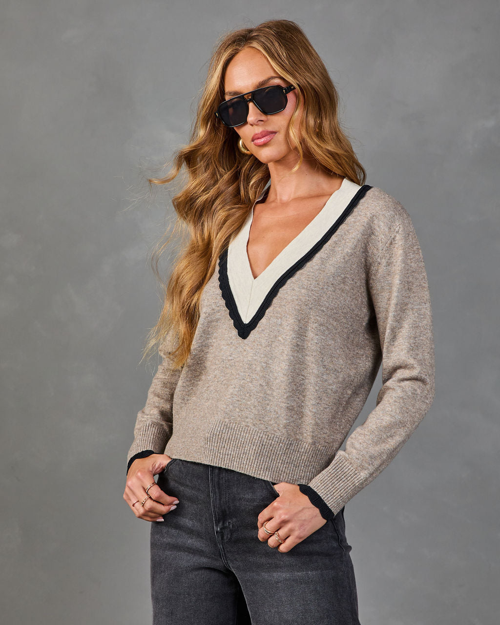 Quiet Chapter Knit Contrast Trim Sweater