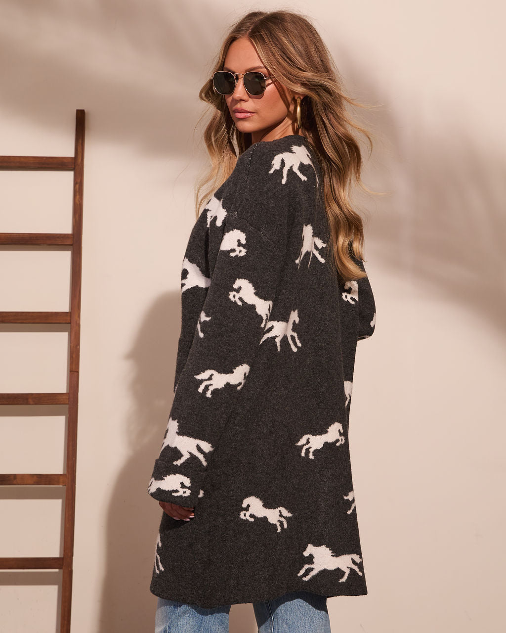 Riding Club Horse Motif Open Front Cardigan
