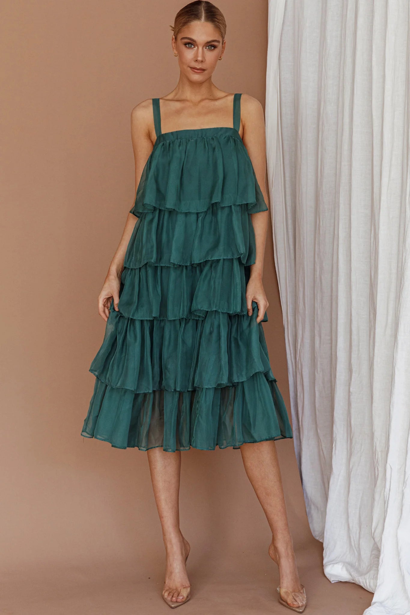 Merry Layered Frill Midi Dress Turtle Green