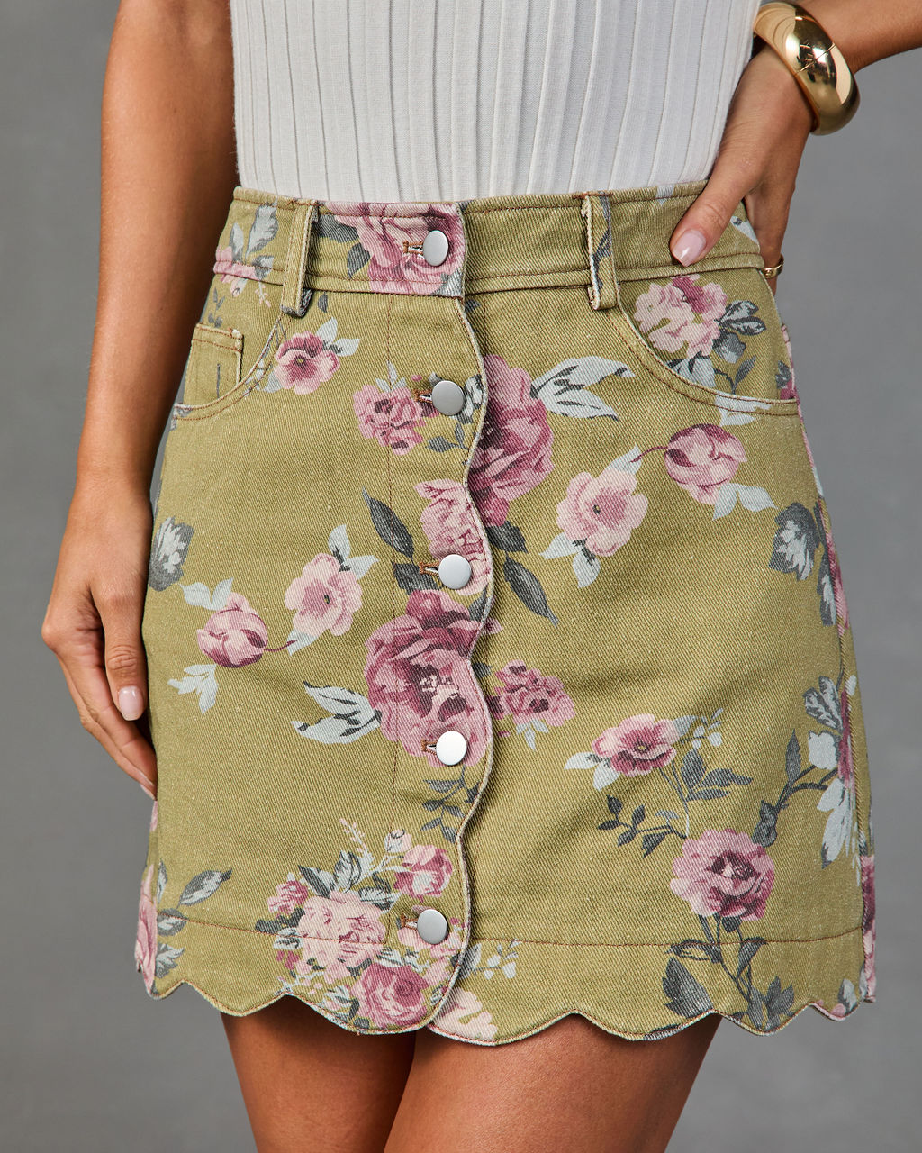 Loves Garden Floral Denim Mini Skirt