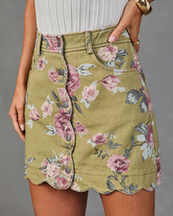 Loves Garden Floral Denim Mini Skirt