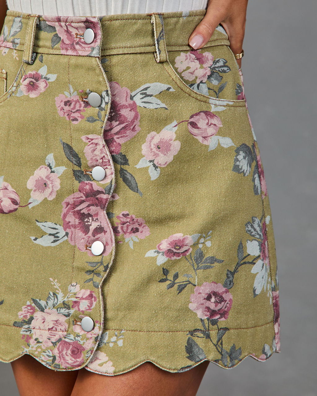 Loves Garden Floral Denim Mini Skirt