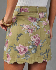 Loves Garden Floral Denim Mini Skirt