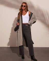 Roselynn Striped Hooded Drawstring Longline Cardigan