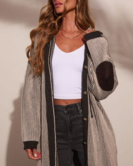 Roselynn Striped Hooded Drawstring Longline Cardigan