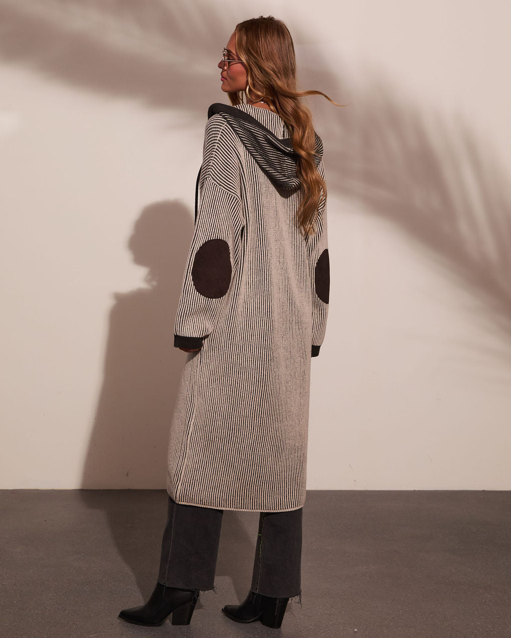 Roselynn Striped Hooded Drawstring Longline Cardigan