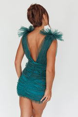 Ludivine Shoulder Accent Mesh Mini Dress Glitter Green