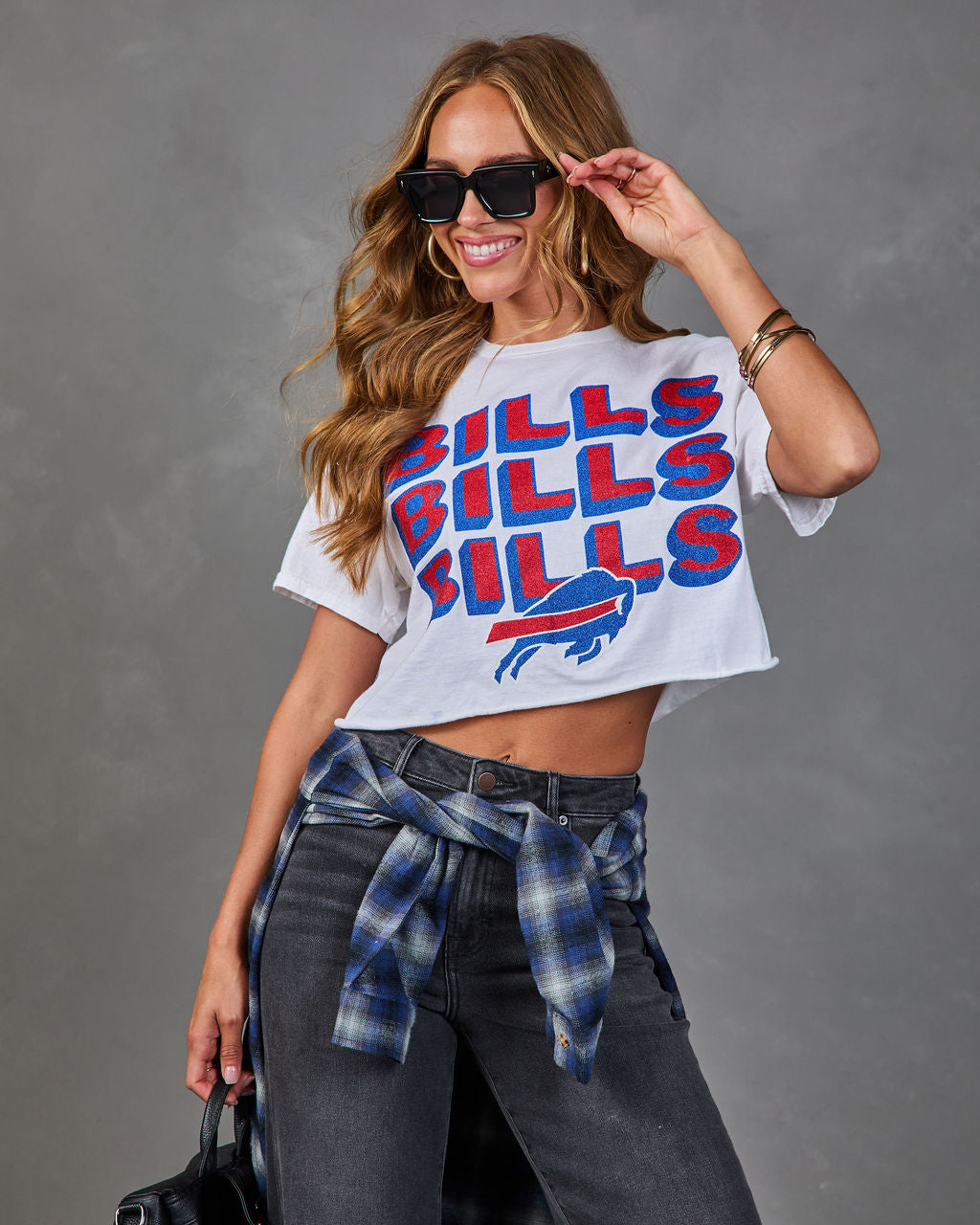 Bills Bills Bills Cotton Glitter Cropped Tee
