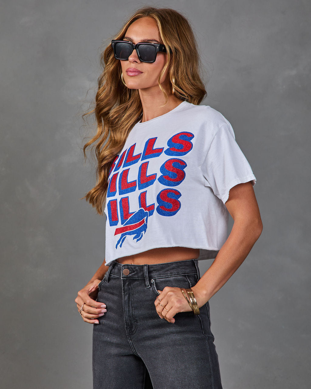 Bills Bills Bills Cotton Glitter Cropped Tee