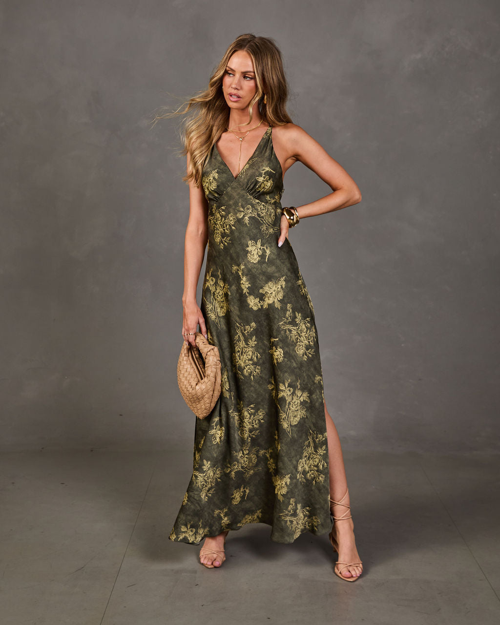 Meadow Magic Satin Floral Maxi Dress