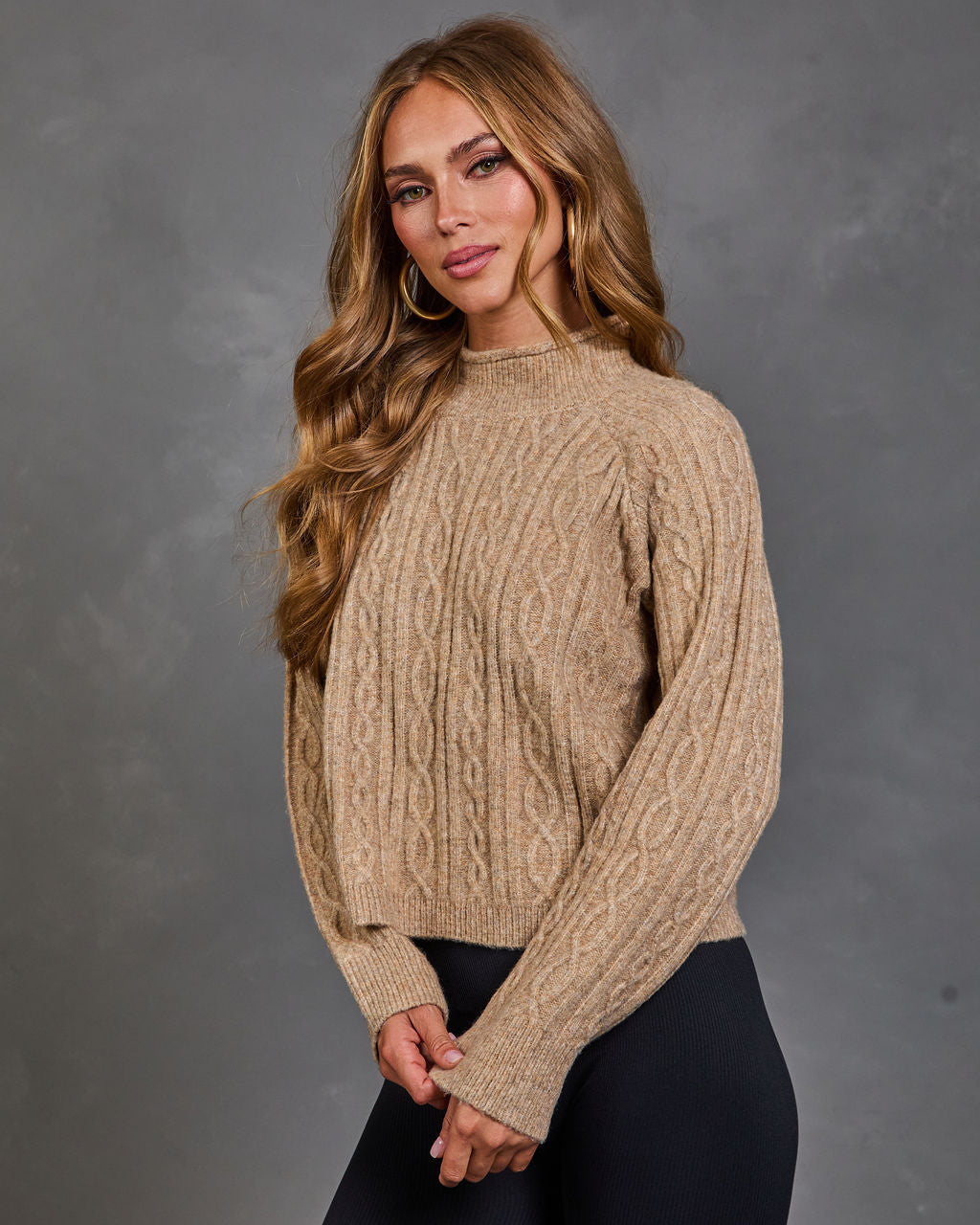 Duncan Knit Cable Knit Mock Neck Sweater