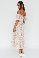 Voyager Off-Shoulder Bell Sleeve Midi Dress Floral Blush