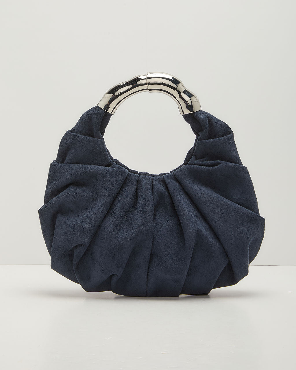 Iris Ruched Faux Suede Sculptural Handle Bag