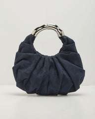 Iris Ruched Faux Suede Sculptural Handle Bag