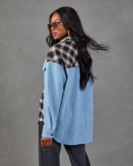 Sweet Season Plaid Denim Panel Longline Button Up Top