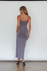 Comme Ci, Comme Ca Split Midi Dress Charcoal
