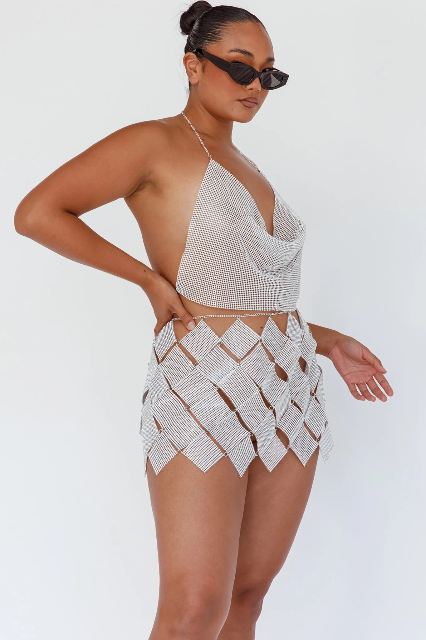 Twinkle Diamante Crop Vest Silver