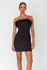 Cherri Fur Trim Mini Dress Electric Black