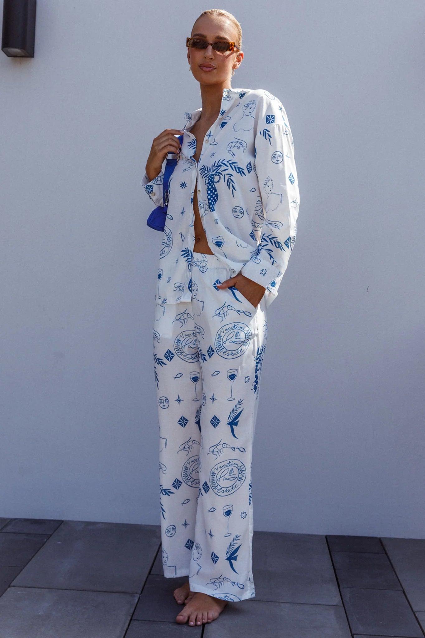 Weekend Bliss Pants Printed White