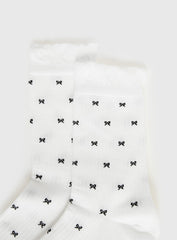 Soffie Frill Detail Bow Socks White