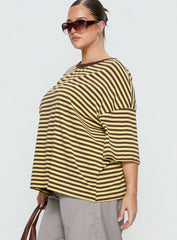 Settle Down Short Sleeve Top Yellow / Brown Stripe Curve