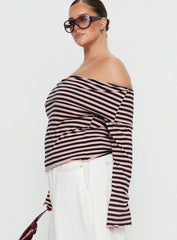 Janicia Off Shoulder Top Pink Stripe Curve