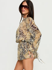 Get Closer Backless Romper Faded Leopard