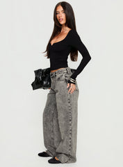 Serenitia Mid Rise Relaxed Jeans Washed Grey