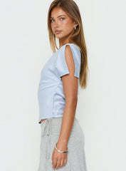 Faisa Off Shoulder Satin Top Powder Blue