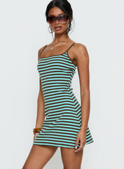 Rydar Scoop Mini Dress Blue / Chocolate Stripe