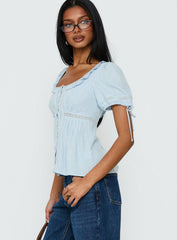 Indianah Pleat Lace Panel Blouse Top Blue