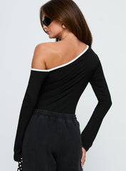 Andrielle One Shoulder Long Sleeve Bodysuit Black / White