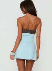Lisandra Strapless Contrast Mini Dress Blue / Brown