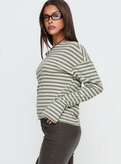 Lenorah Off Shoulder Long Sleeve Top Grey Stripe