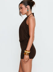 Teagin Plunge Neck Romper Brown
