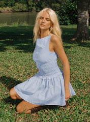 Yennifer Shirred Mini Dress Blue / White Tall