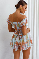Linka Off-Shoulder Tie Back Romper Floral Blue