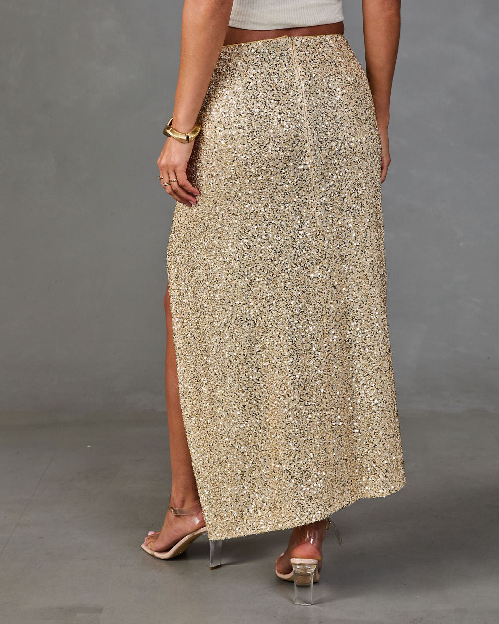 Kassy Sequin Embellished Waist Tie Midi Skirt