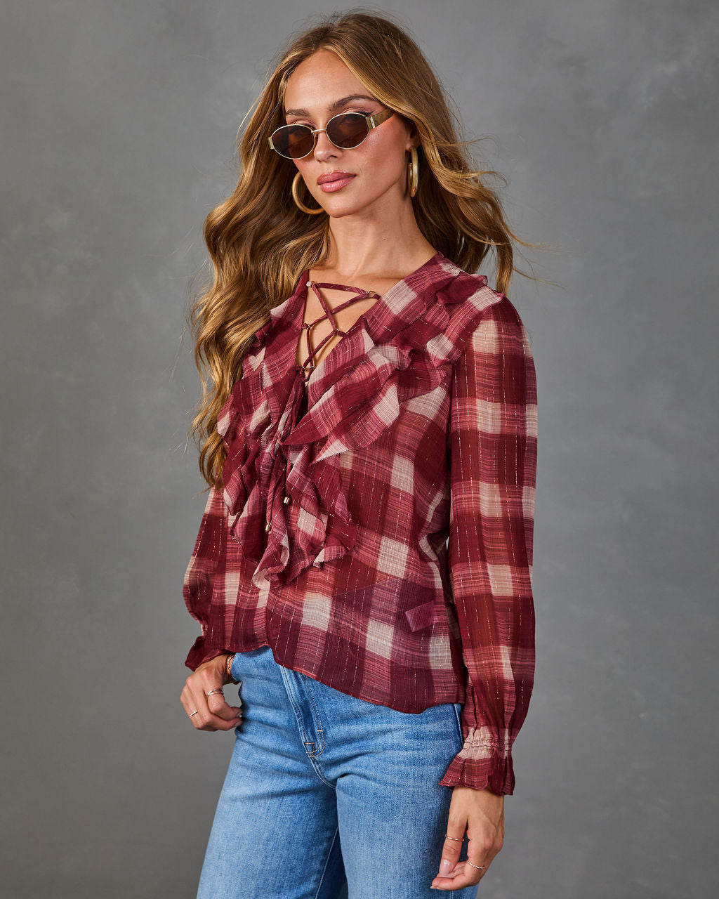 Sienna Muse Plaid Ruffle Blouse