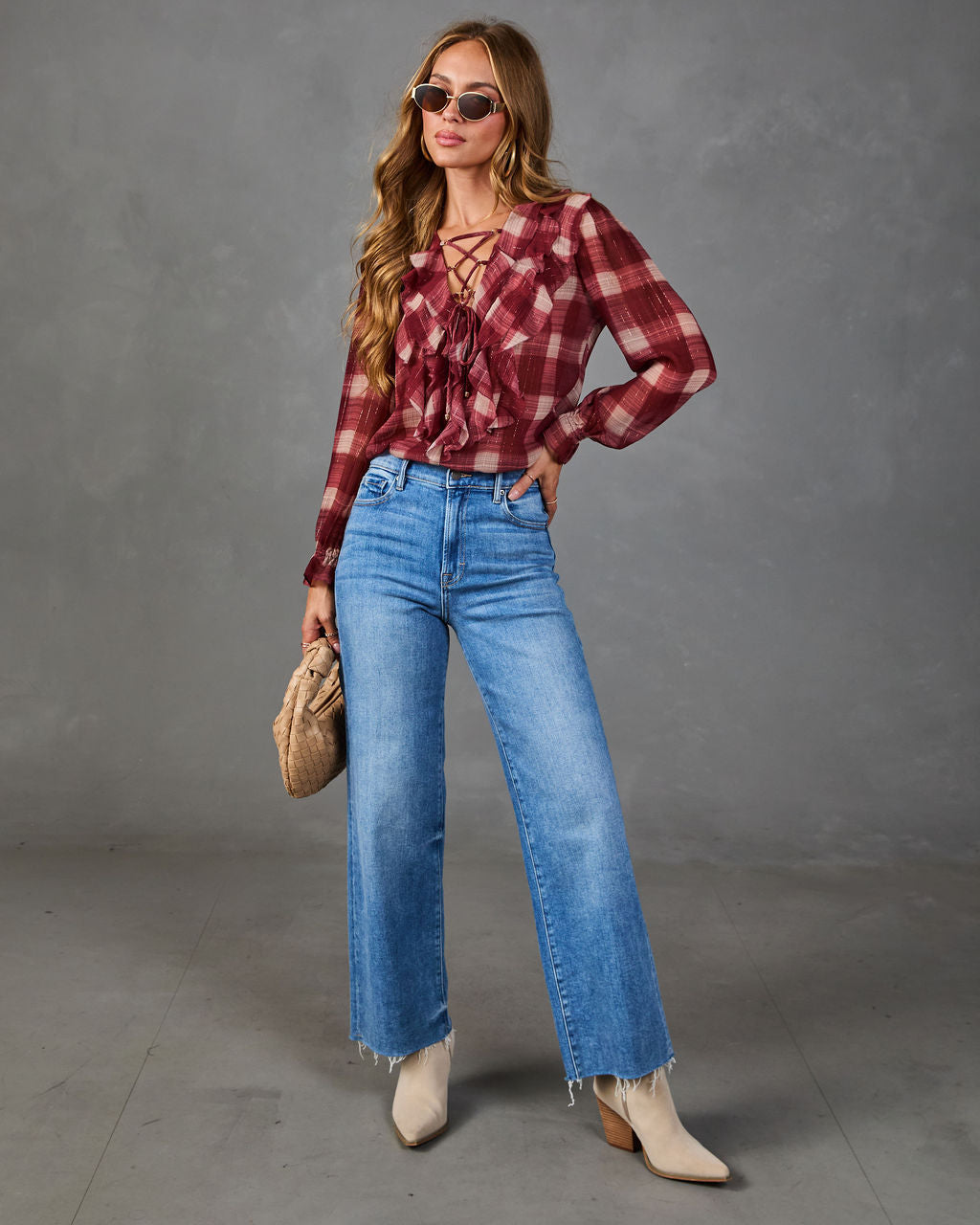 Sienna Muse Plaid Ruffle Blouse