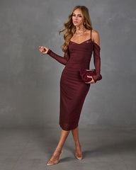 Fayden Mesh Lace Off the Shoulder Midi Dress