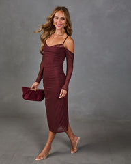 Fayden Mesh Lace Off the Shoulder Midi Dress