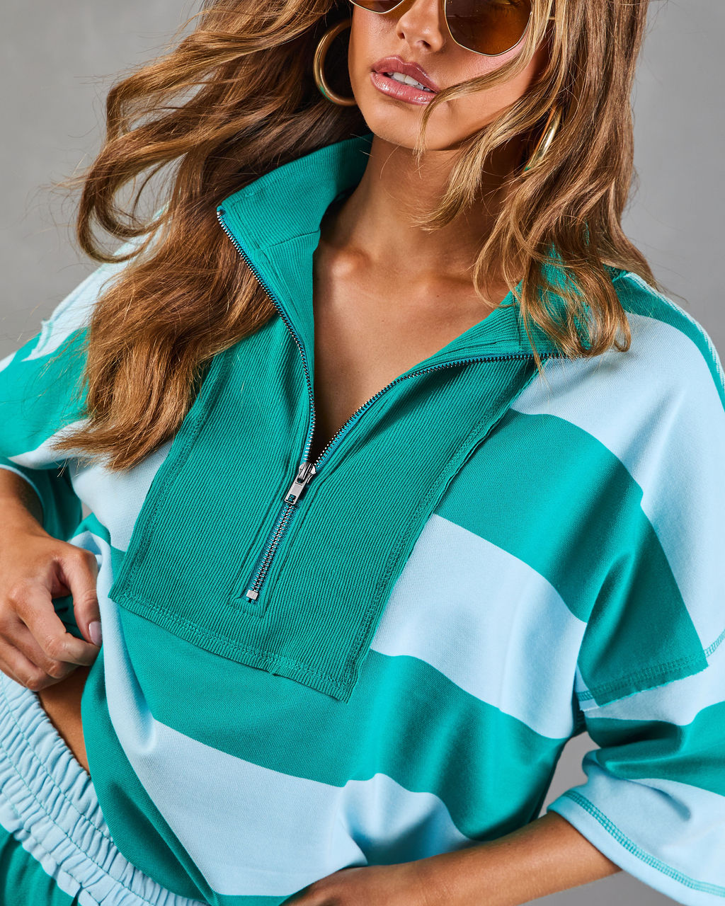 Cool Poise Striped Quarter Zip Terry Top