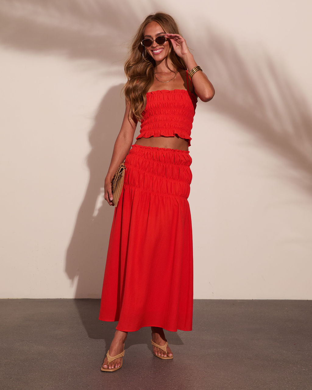 Joyful Moments Smocked Waist Midi Skirt