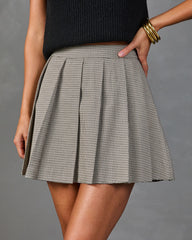 Harvest Shift Pleated Houndstooth Plaid Mini Skirt